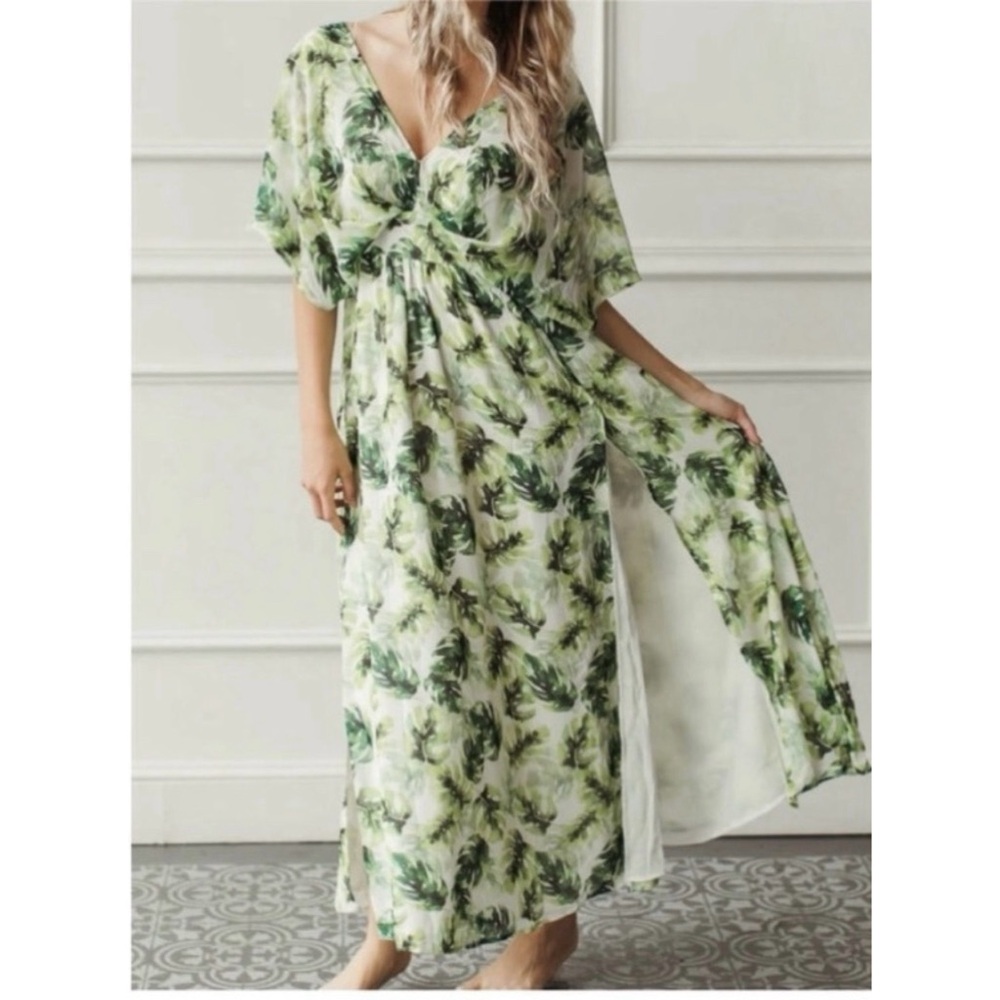 Buddy Love Evelyn Maui Maxi Dress Green Palm Print Size XS Flowy Garden Fairy - Picture 2 of 14